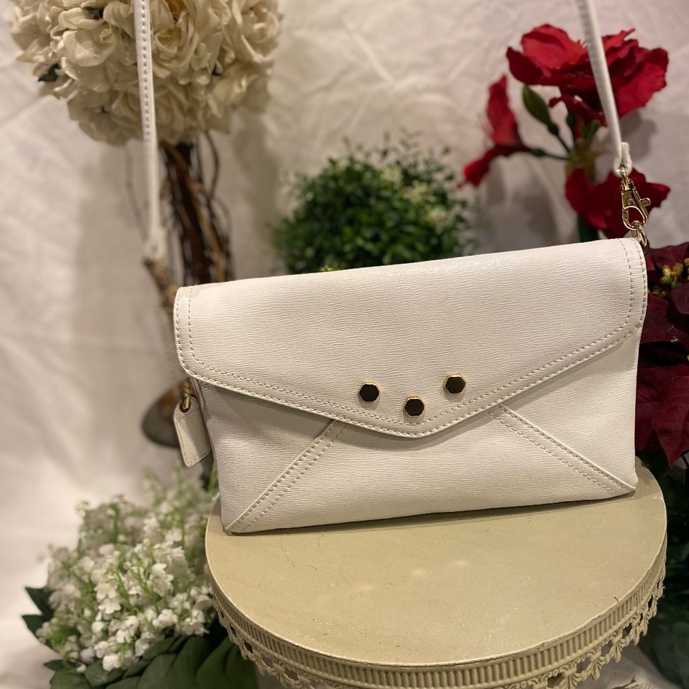 CLARKS White Leather Flap Clutch